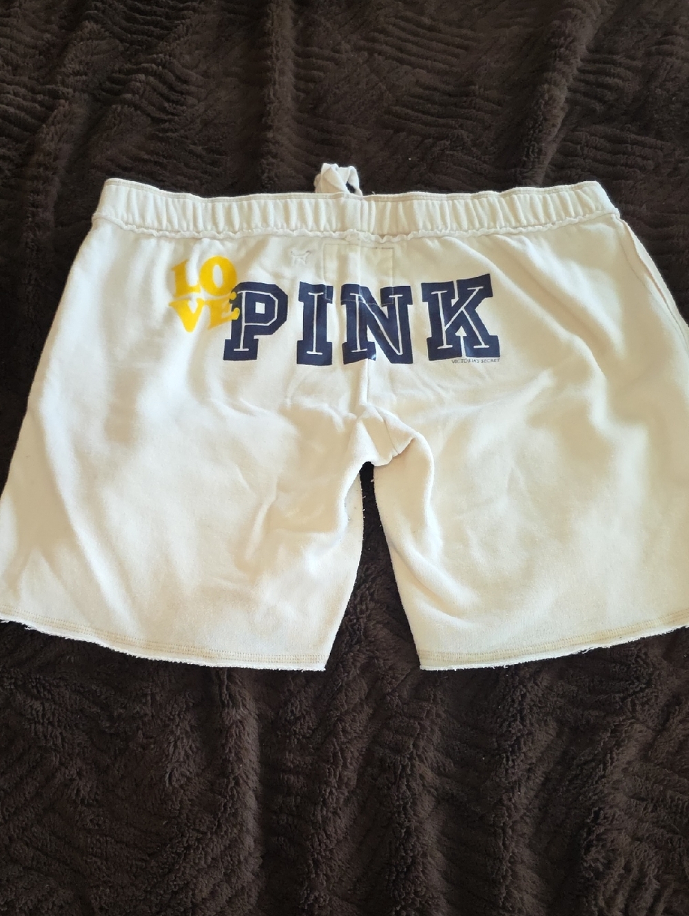 Victoria's Secret PINK White Shorts with Navy Logo and Yellow Accent